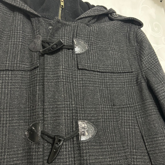 GUESS Grey Black Leather & Wool Blend Plaid Zip Up Coat - Picture 8 of 14